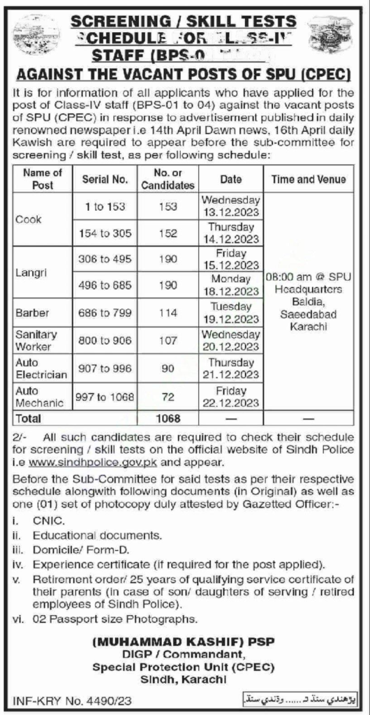 Special Protection Unit Sindh Police Jobs Test