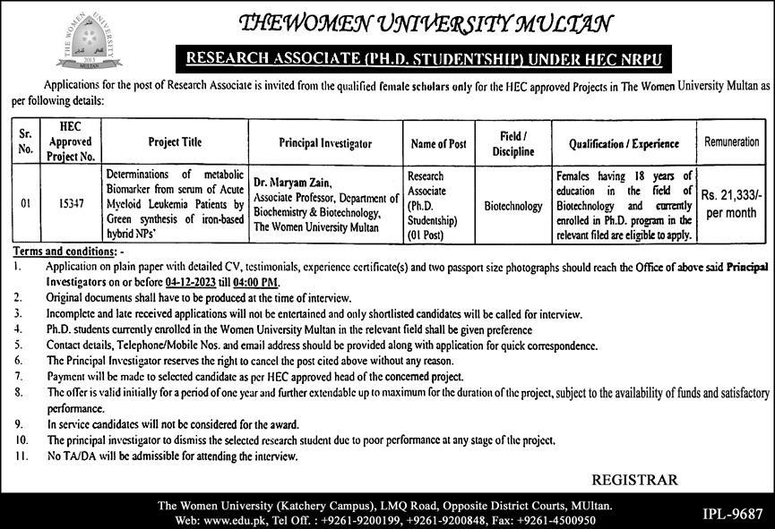 The Women University Multan Job